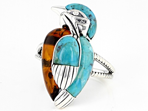 Blue Composite Turquoise Sterling Silver Bird Ring