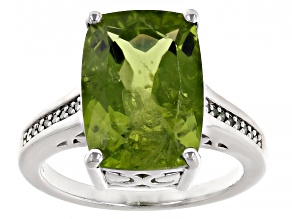 Green Peridot Rhodium Over Sterling Silver Ring 6.07ctw