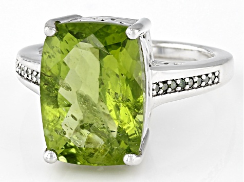 Green Peridot Rhodium Over Sterling Silver Ring 6.07ctw