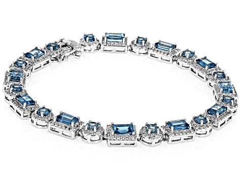 London Blue Topaz Rhodium Over Sterling Silver Tennis Bracelet 10.93ctw