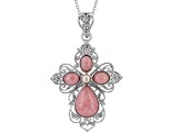 Pink Opal Rhodium Over Silver Cross Enhancer With Chain