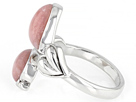 Pink Opal Sterling Silver Heart Bypass Ring