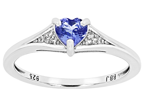 Blue Tanzanite Rhodium Over Sterling Silver Heart Ring 0.33ctw