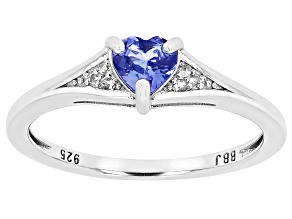 Blue Tanzanite Rhodium Over Sterling Silver Heart Ring 0.33ctw