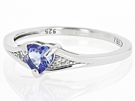 Blue Tanzanite Rhodium Over Sterling Silver Heart Ring 0.33ctw