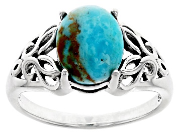 Picture of Blue Turquoise Rhodium Over Sterling Silver Solitaire Ring
