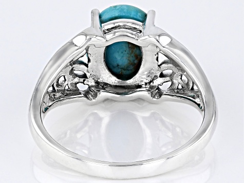 Blue Turquoise Rhodium Over Sterling Silver Solitaire Ring