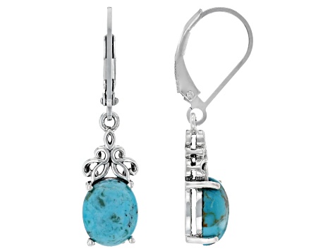 Blue Composite Turquoise Sterling Silver Solitaire Dangle Earrings