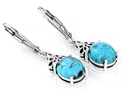 Blue Composite Turquoise Sterling Silver Solitaire Dangle Earrings