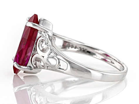 Red Lab Created Ruby Rhodium Over Sterling Silver Solitaire