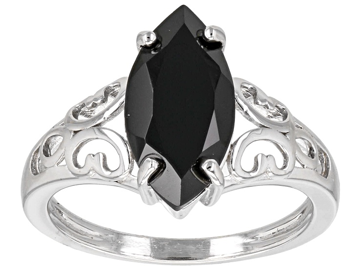 Black Spinel Rhodium Over Sterling Silver Solitaire Ring