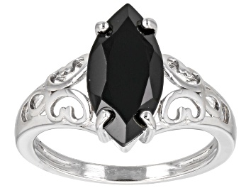 Picture of Black Spinel Rhodium Over Sterling Silver Solitaire Ring 2.70ct