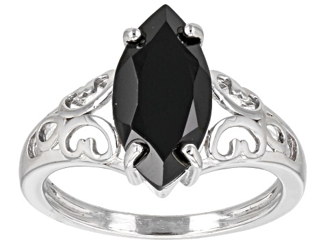 Black Spinel Rhodium Over Sterling Silver Solitaire Ring 2.70ct