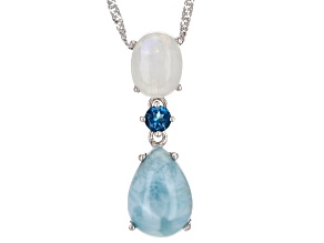 White Rainbow Moonstone Rhodium Over Silver Pendant With Chain 0.29ct