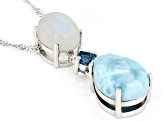 White Rainbow Moonstone Rhodium Over Silver Pendant With Chain 0.29ct