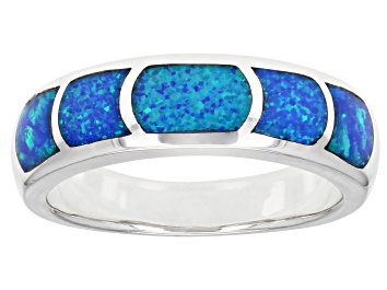Picture of Blue Lab Created Opal Sterling Silver Band Ring