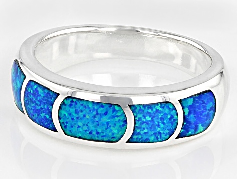 Blue Lab Created Opal Sterling Silver Band Ring