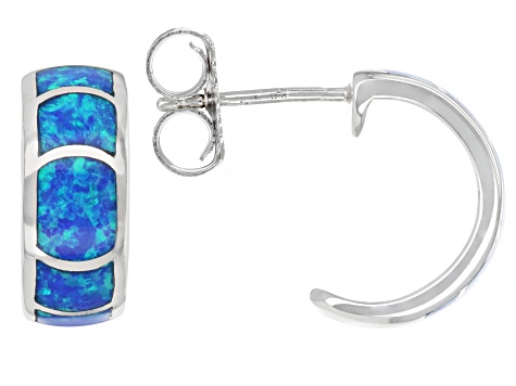 Blue Lab Created Opal Sterling Silver Hoop Earrings