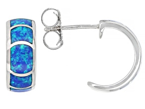 Blue Lab Created Opal Sterling Silver Hoop Earrings