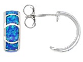 Blue Lab Created Opal Sterling Silver Hoop Earrings