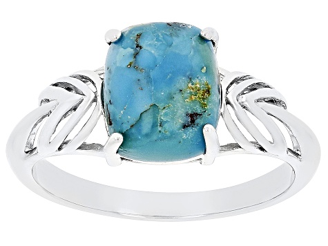 Blue Turquoise Rhodium Over Sterling Silver Ring