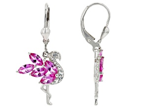 Pink Lab Created Sapphire Rhodium Over Silver Flamingo Earrings 2.64ctw