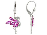 Pink Lab Created Sapphire Rhodium Over Silver Flamingo Earrings 2.64ctw