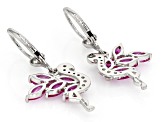 Pink Lab Created Sapphire Rhodium Over Silver Flamingo Earrings 2.64ctw