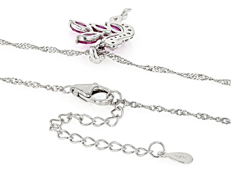 Pink Lab Created Sapphire Rhodium Over Silver Flamingo Pendant with Chain 1.02ctw