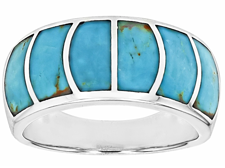 Blue Turquoise Rhodium Over Sterling Silver Band Ring