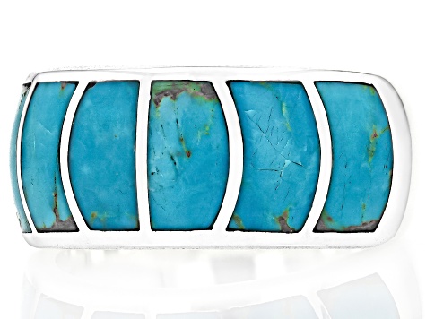 Blue Composite Turquoise Rhodium Over Sterling Silver Band Ring
