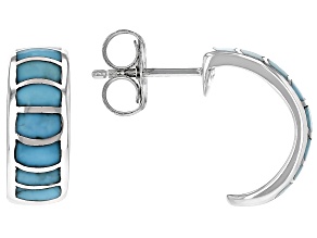 Blue Composite Turquoise Rhodium Over Sterling Silver Hoop Earrings