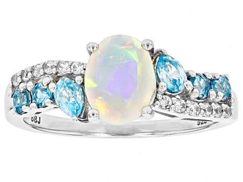 Multicolor Ethiopian Opal Rhodium Over Sterling Silver Ring 1.34ctw