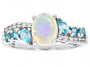 Multicolor Ethiopian Opal Rhodium Over Sterling Silver Ring 1.34ctw