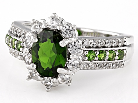 Green Chrome Diopside Platinum Over Sterling Silver Ring 2.07ctw