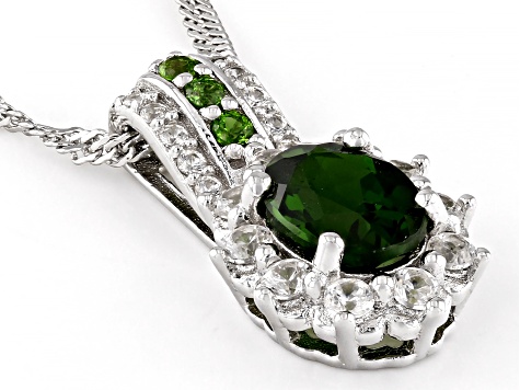Green Chrome Diopside Platinum Over Silver Pendant With Chain 1.64ctw