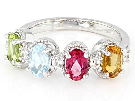 Multicolor Multi-Gem Rhodium Over Sterling Silver Ring 1.91ctw