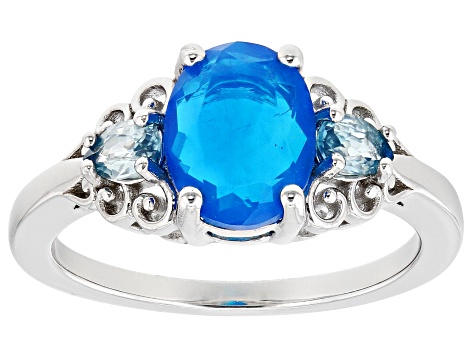 Paraiba Blue Opal Rhodium Over Sterling Silver Ring 1.33ctw
