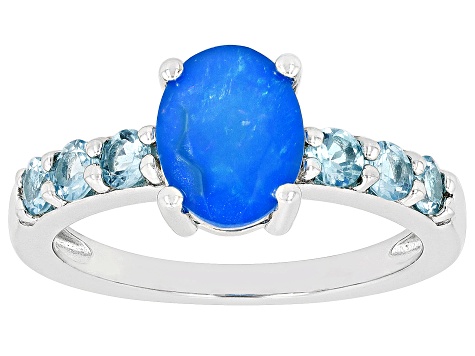 Paraiba Blue Opal Rhodium Over Sterling Silver Ring 1.41ctw