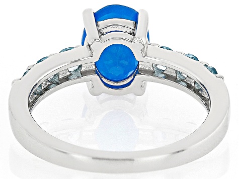 Paraiba Blue Opal Rhodium Over Sterling Silver Ring 1.41ctw