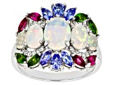 Multicolor Ethiopian Opal Rhodium Over Sterling Silver Ring 2.68ctw