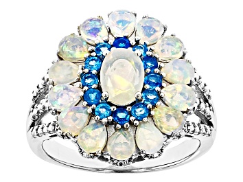 Picture of Multicolor Ethiopian Opal Rhodium Over Sterling Silver Ring 1.86ctw