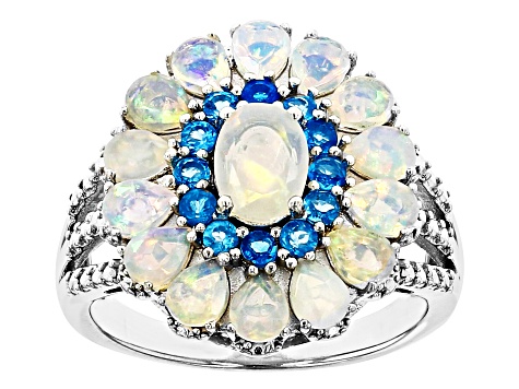 Multicolor Ethiopian Opal Rhodium Over Sterling Silver Ring 1.86ctw