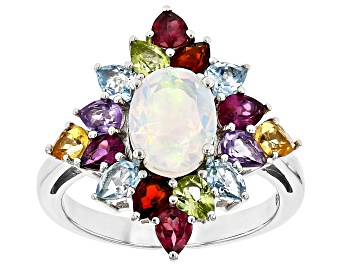 Picture of Multicolor Ethiopian Opal Rhodium Over Sterling Silver Ring