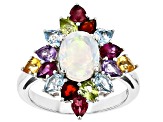 Multicolor Ethiopian Opal Rhodium Over Sterling Silver Ring