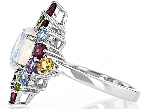 Multicolor Ethiopian Opal Rhodium Over Sterling Silver Ring