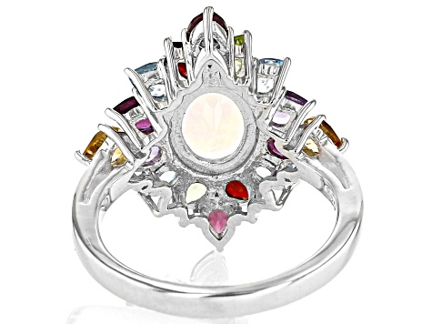 Multicolor Ethiopian Opal Rhodium Over Sterling Silver Ring