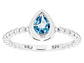 Swiss Blue Topaz Rhodium Over Sterling Silver Solitaire Ring 0.68ct