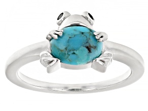 Blue Turquoise Sterling Silver Frog Ring 0.03ctw