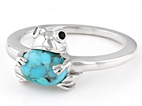 Blue Composite Turquoise Sterling Silver Frog Ring 0.03ctw